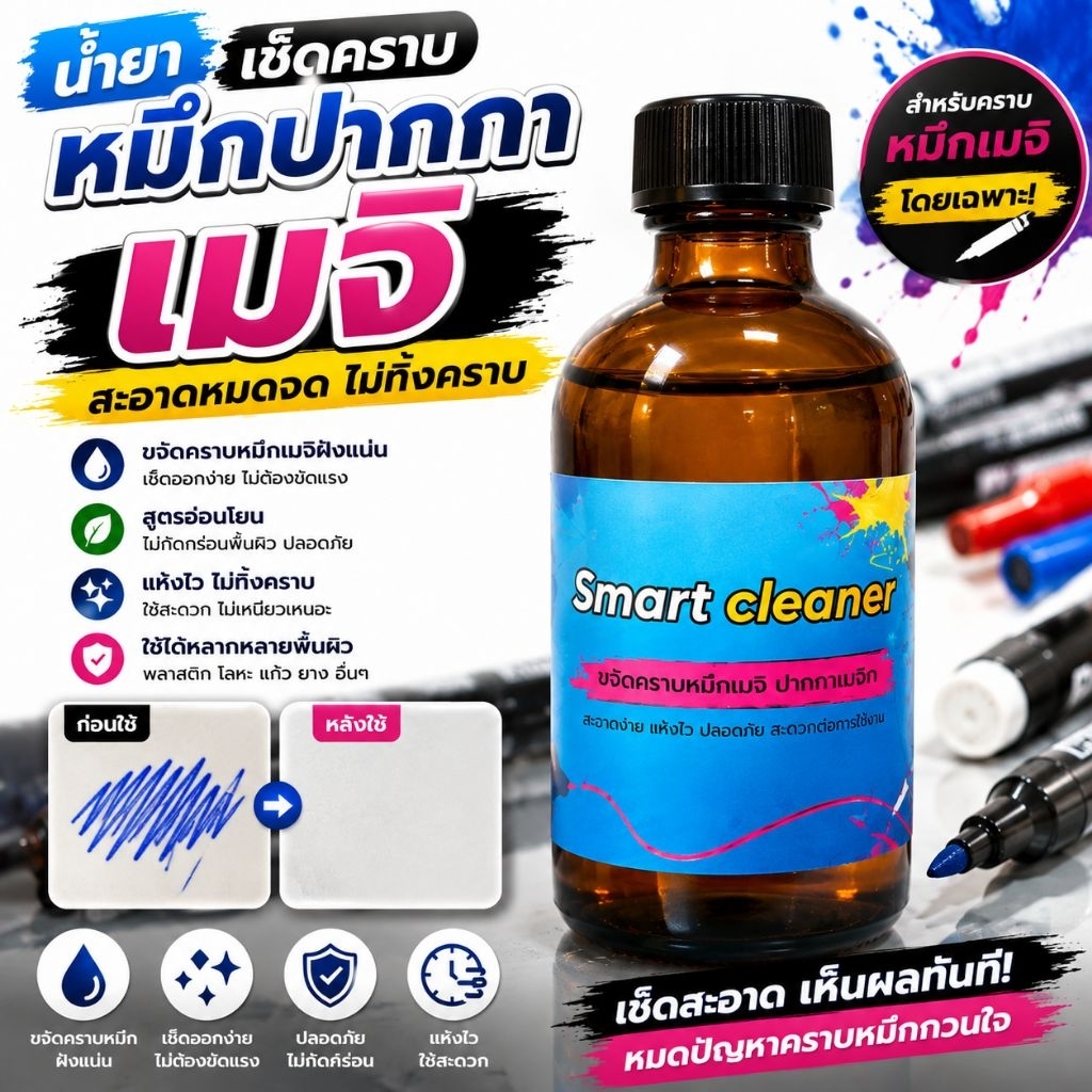 น้ำยาลบคราบหมึกปากกา ปากกาเคมี หมึก อ่อนโยน เบากว่าทินเนอร์