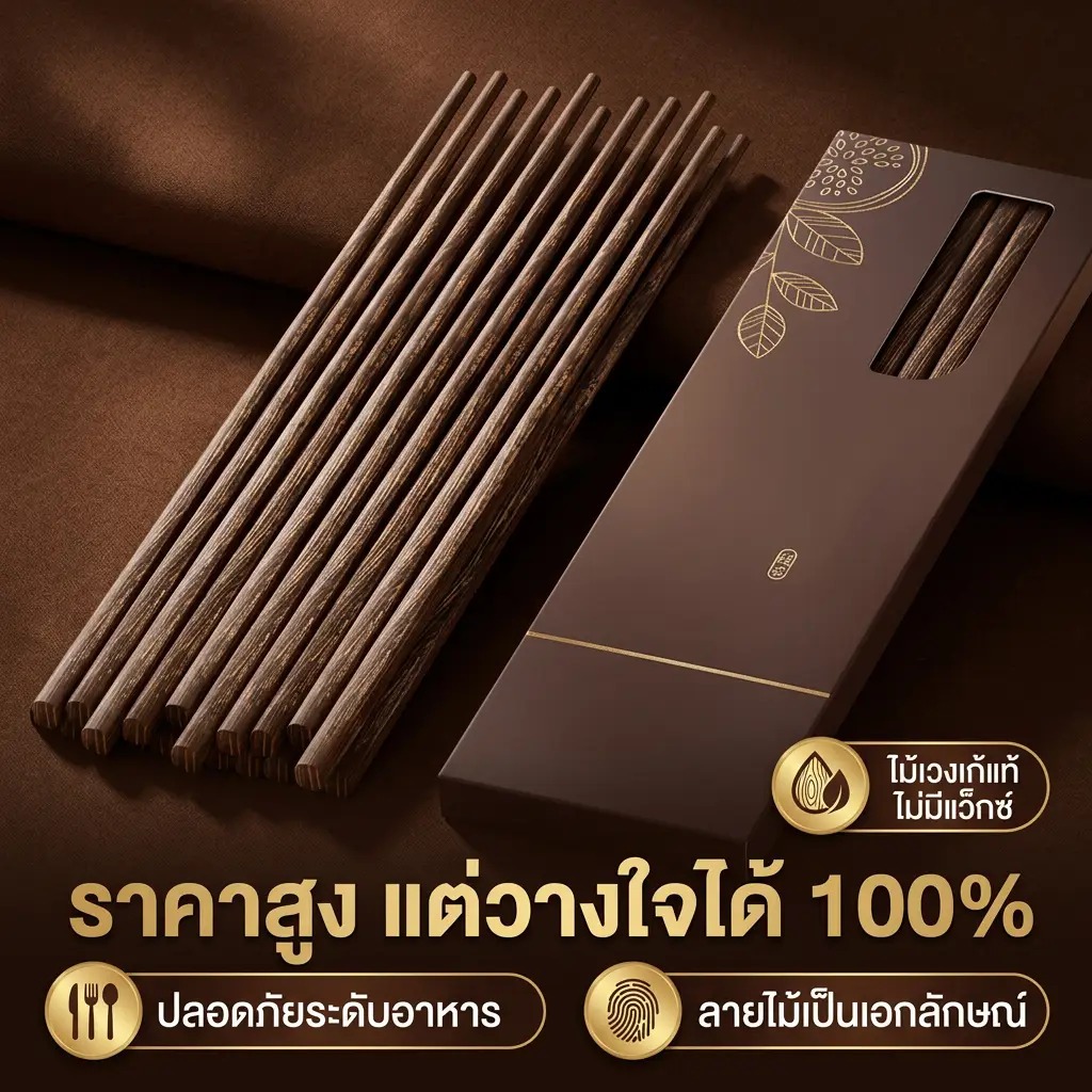 Love&Lullabies ตะเกียบไม้ธรรมชาติ 5 คู่/ชุด คีบไม่ลื่น ไม่ขึ้นรา ไม่เคลือบสารเคมี ทนทาน ร้านอาหารใช้กัน ปลอดภัยทุกมื้อ