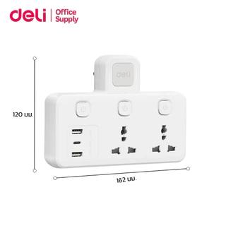 Deli ปลั๊กแปลง อะแดปเตอร์ไร้สาย มีไฟในตัว พกพาง่าย USB/TypeC 10A 2500W Universal Adapter