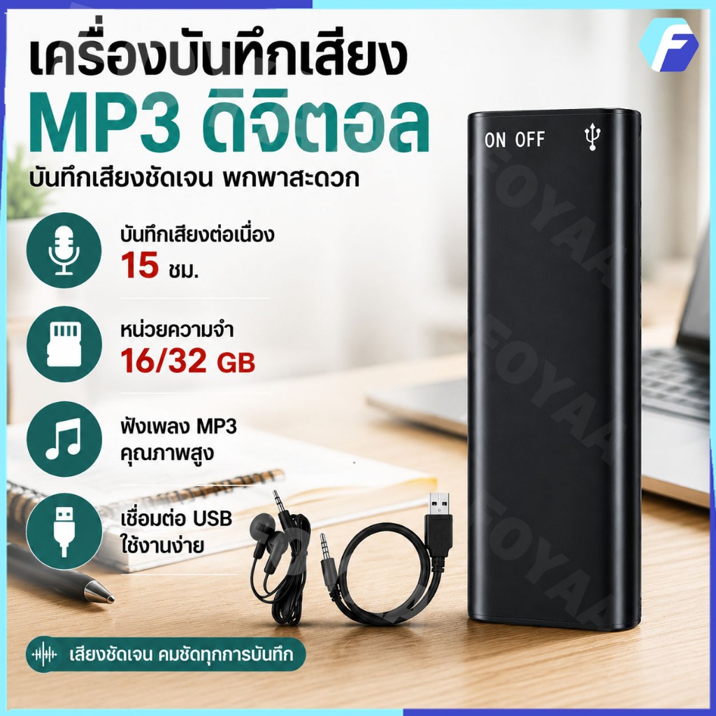 【COD】เครื่องบันทึกเสียง Mini จิ๋ว Portable Voice Recorder 16GB 32GB HD ลดเสียงรบกวน MP3 One Click Recording