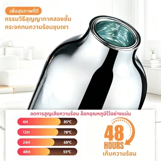 กระติกน้ำร้อนกระจก เก็บอุณหภูมิได้ 48 ชั่วโมง ขวดเก็บความร้อนขนาดใหญ่ 1.2ลิตร ใช้ในบ้าน กันรั่ว