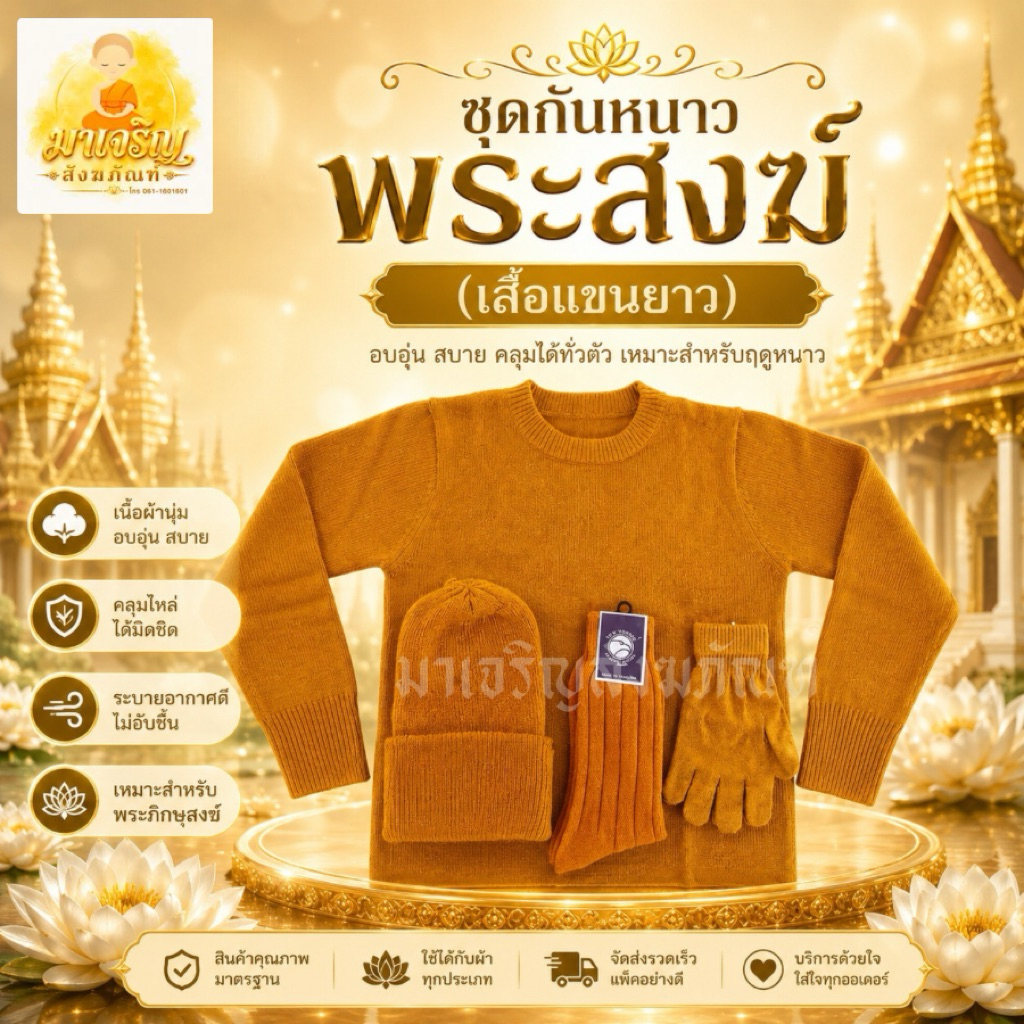 ชุดเซ็ทกันหนาวพระสงฆ์ (เสื้อแขนยาว​)