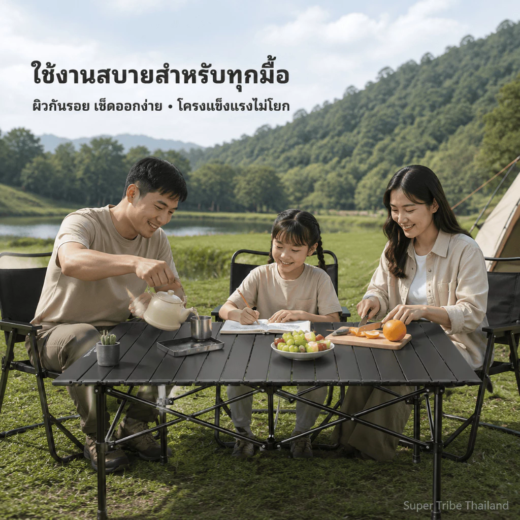 SUPERTRIBE โต๊ะแคมป์ปิ้งพับได้ 120x55ซม. อะลูมิเนียม รับน้ำหนัก100kg ตลาดนัด บาร์บีคิว กลางแจ้ง ทนทาน thumbnail 4