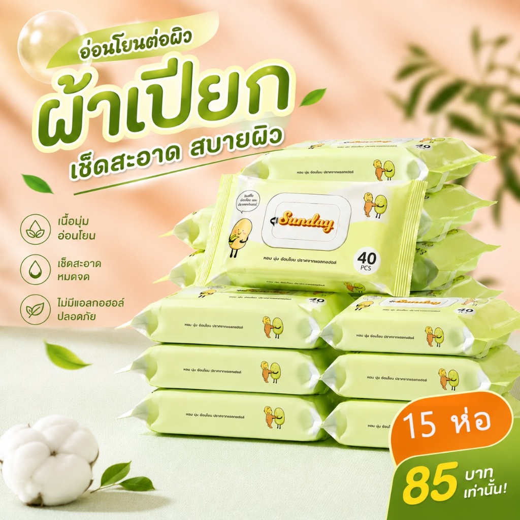 Ecoco กระดาษทิชชู่เปียก สูตรน้ำบริสุทธิ์ ผ้านุ่มชุ่มชื่น ผ้าเช็ดทำความสะอาด 40 แผ่น ทิชชู่พกพา ใช้ได้ทุกวัน เช็ดสะอาด