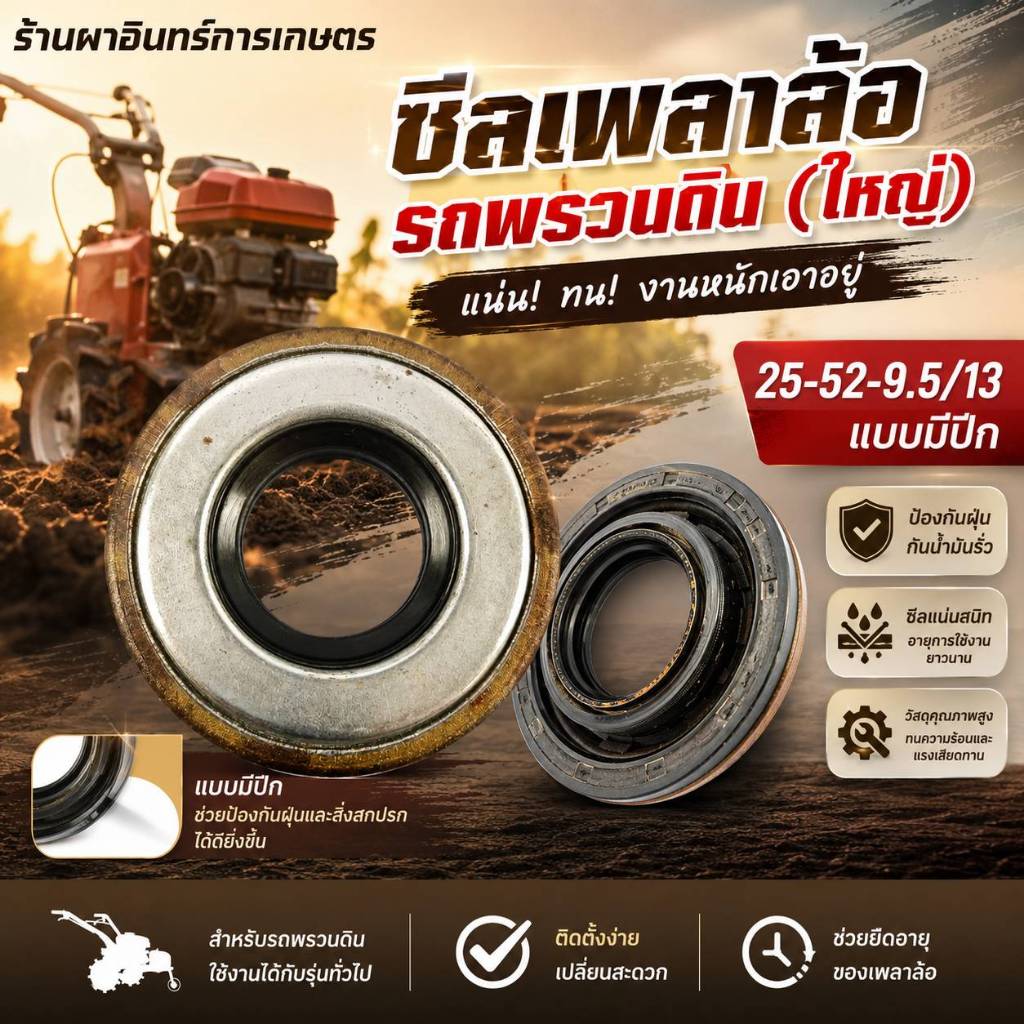 02293 ซีลเพลาล้อรถพรวนดิน (ใหญ่) No. 25-52-9.5/13 แบบมีปีก ใช้กับรถพรวนดินเล็กเดินตามทั่วไป