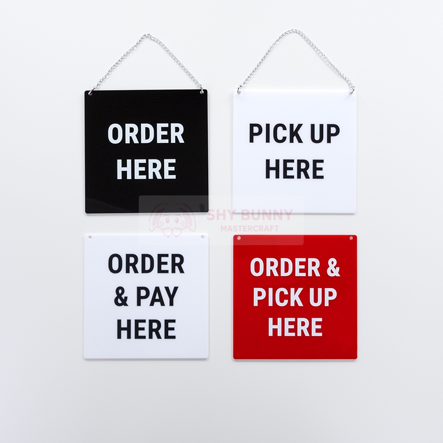 ป้าย Order Here , Pick up here , Order & Pick up , Order & Pay ป้ายถาวร กันน้ำ สี่เหลี่ยม/แขวน 14.8x