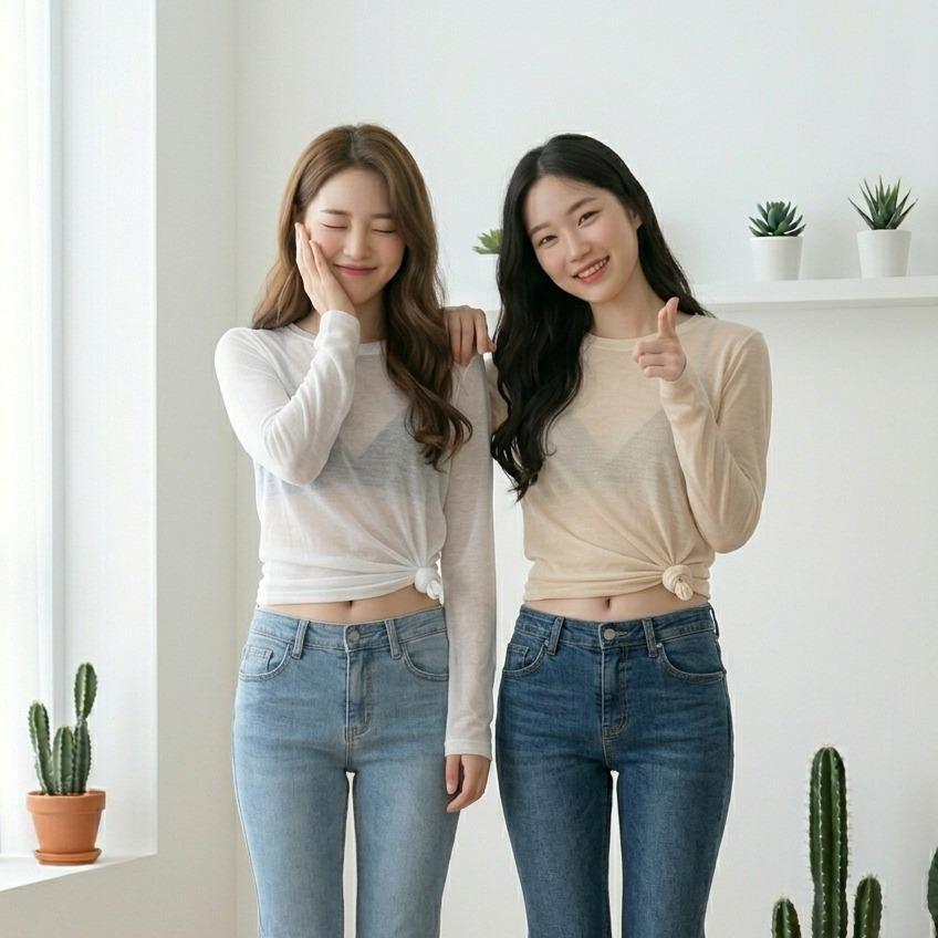 Kamee Sheer Top เสื้อแขนยาวซีทรู คอกลม ผ้า Lyocell ผ้านุ่ม