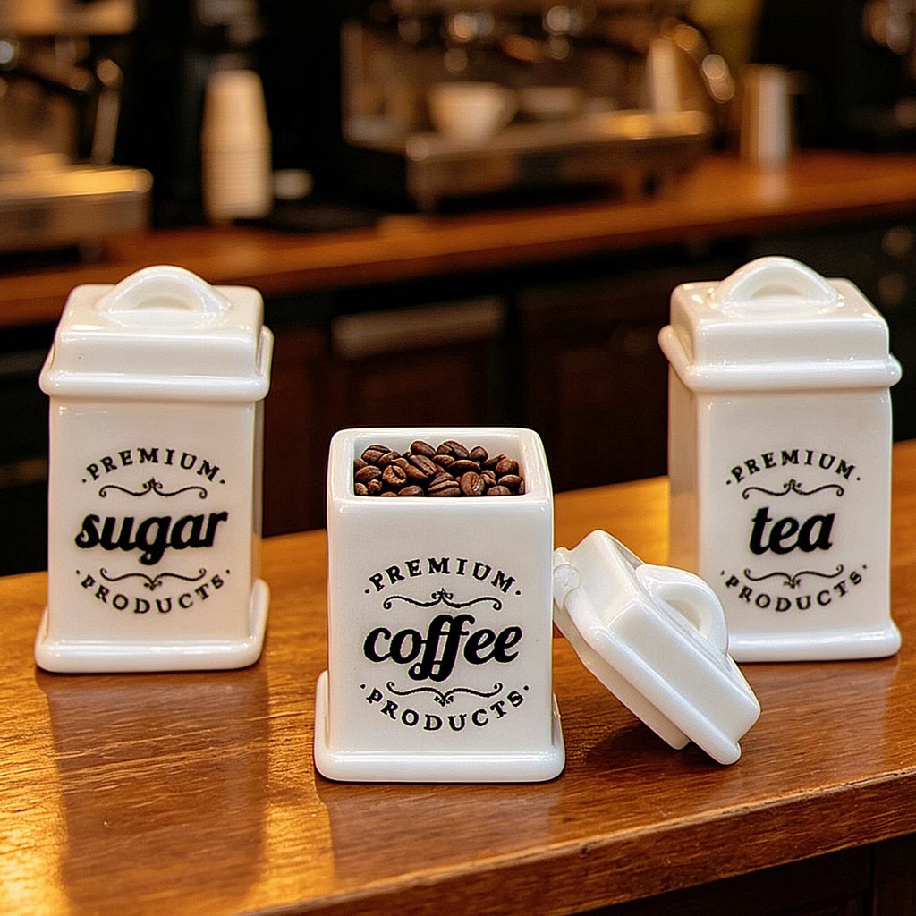 J543E กระปุกใส่ผงกาแฟของเล่นจิ๋วจำลองแพ็คละ 10 ชิ้น