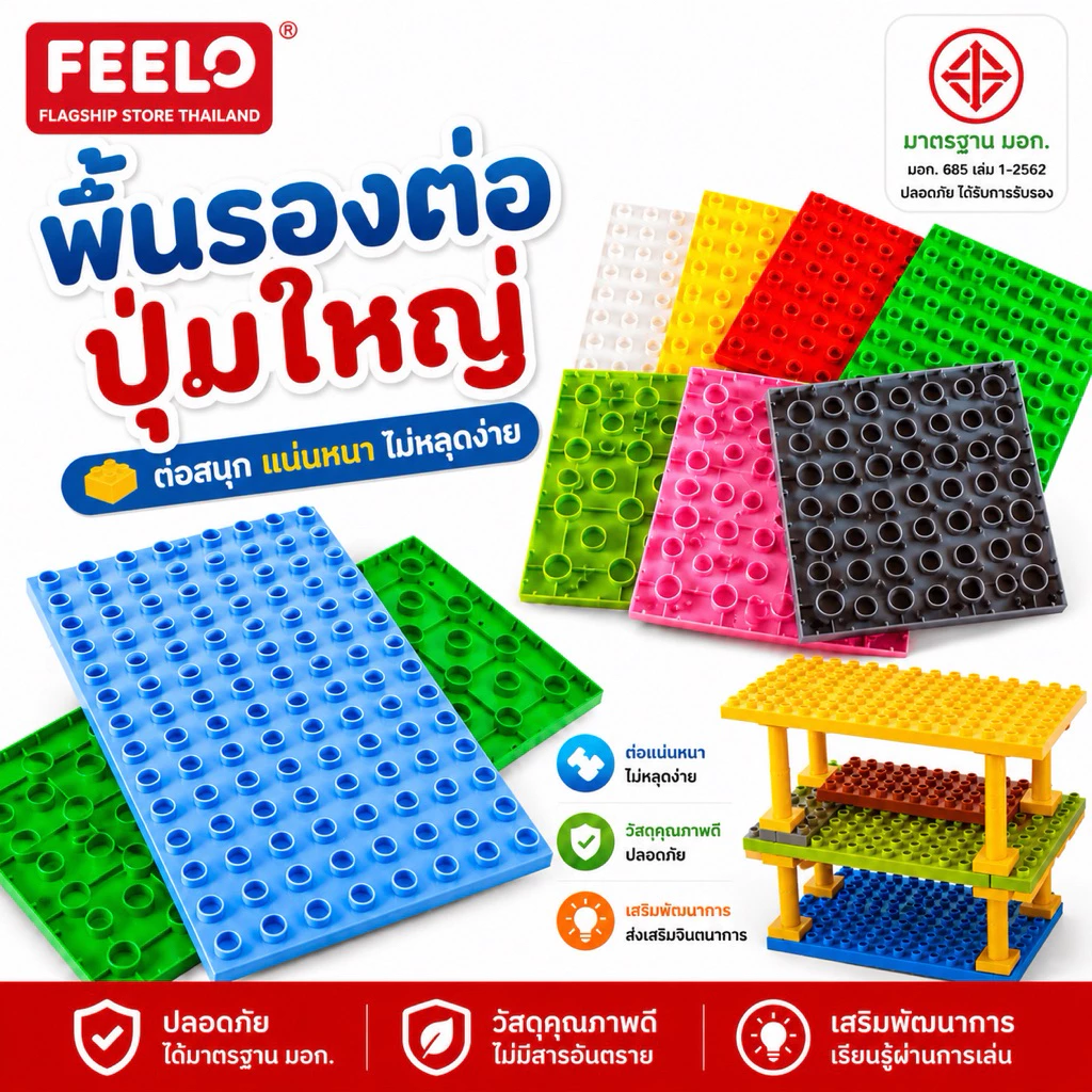 FEELO อุปกรณ์เสริม 7 Accessories แผ่นตัวต่อสำหรับทำเป็นพื้นของบ้านหรืออาคาร [สำหรับตัวต่อขนาดใหญ่]