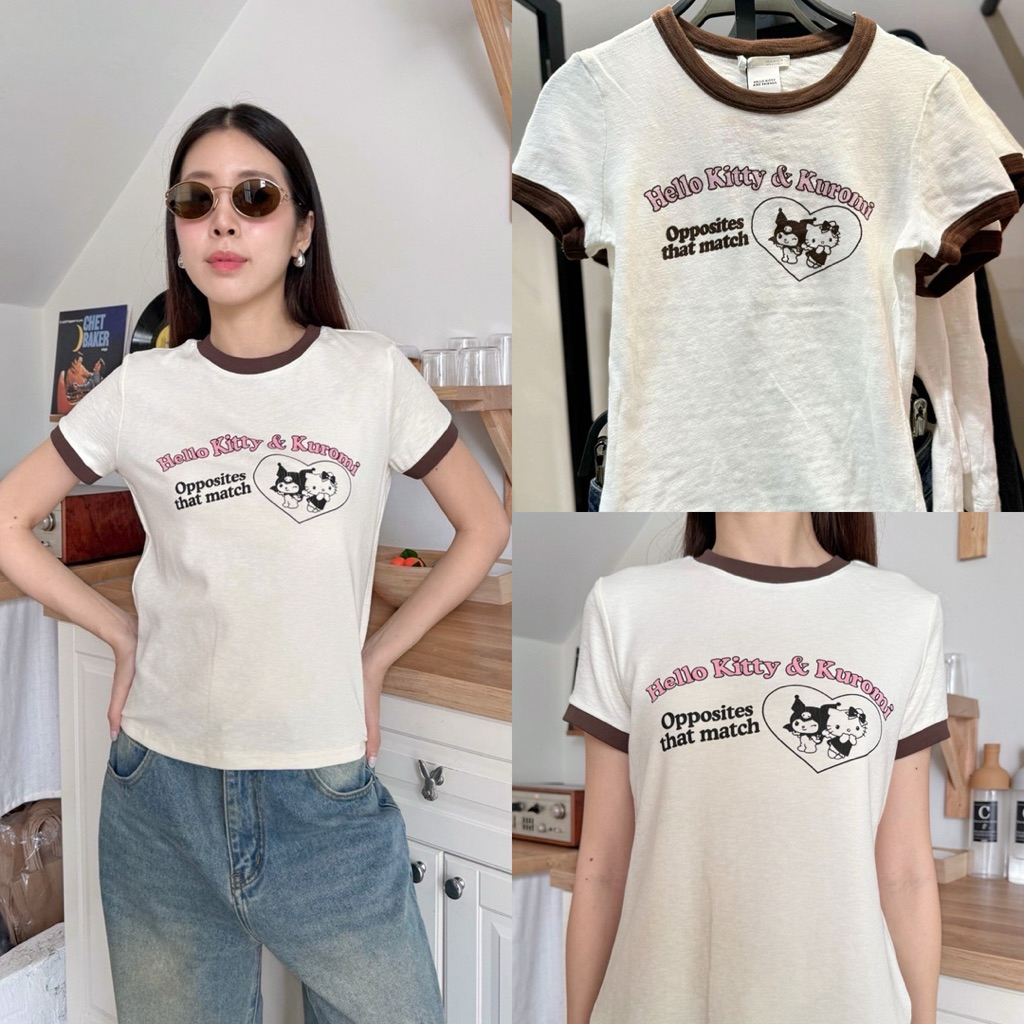 Sanrio Kuromi kitty T-shirt“  เสื้อยืดผ้าสลาฟคอลใหม่ลายน่ารักสุดๆ เนื้อผ้าดี ดีเทลงานสกรีนสีสวย