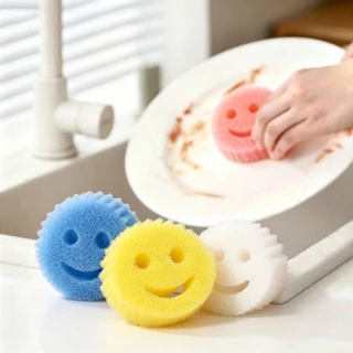 4 PCS ฟองน้ำล้างจานรูปหน้ายิ้ม ฟองน้ำขัดทำความสะอาดอเนกประสงค์