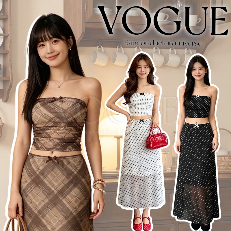 Vogue🌟พร้อมส่ง🌟 เสื้อเกาะอก+กระโปรงยาว มีแบบเซ็ทและแยก ใส่สบายผ้าลื่นระบายความร้อน (FY5201/FY5181)