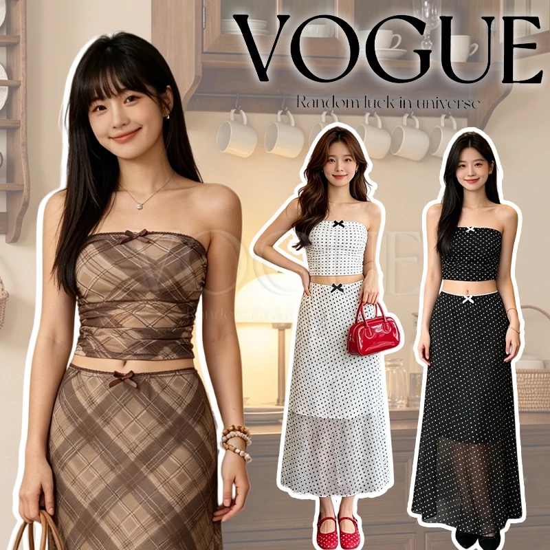 Vogue🌟พร้อมส่ง🌟 เสื้อเกาะอก+กระโปรงยาว มีแบบเซ็ทและแยก ใส่สบายผ้าลื่นระบายความร้อน (FY5201/FY5181)
