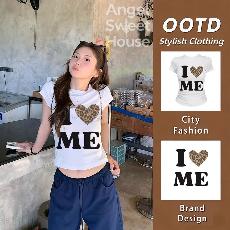 (จัดส่งตลอด 24 ชั่วโมง）Angle Official  เสื้อยืดรัดรูปผู้หญิง สวมใส่สบาย สไตล์ Y2K เกาหลี ดีไซน์เรียบง่าย L8545