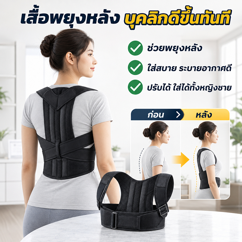 เสื้อพยุงหลัง เข็มขัดพยุงหลัง Posture Corrector สายรัดไหล่ ไหล่ห่อ ปรับได้ ระบายอากาศ ใส่สบาย ชายหญิง