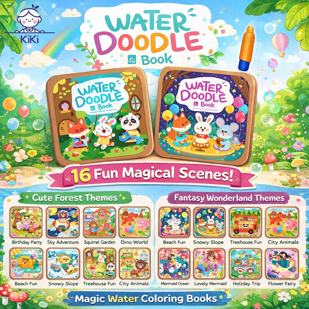 KiKi สมุดระบายสีน้ำ Magic Water Book พร้อมปากกาน้ำ ระบายซ้ำได้ หนังสือวาดภาพเด็ก ของเล่นเสริมพัฒนาการ พร้อมส่ง