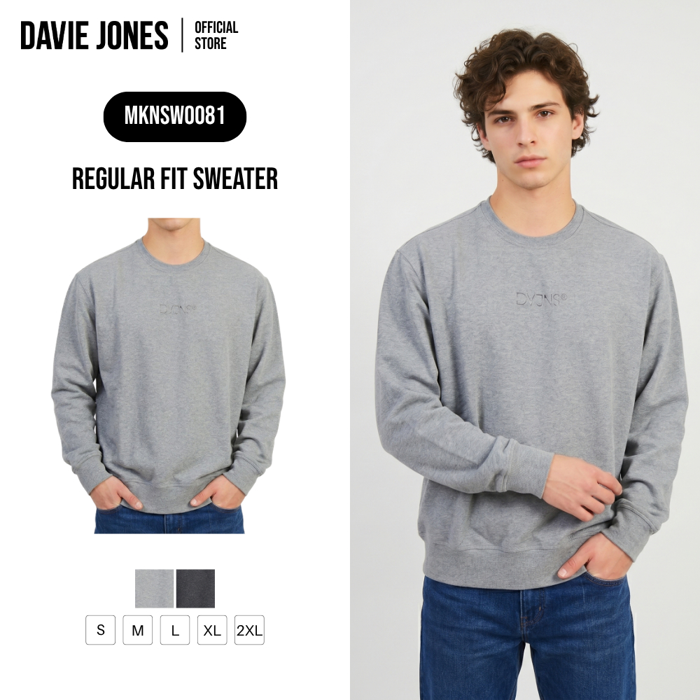 DAVIE JONES [BE FEARLESS] เสื้อสเวตเตอร์ผู้ชาย Logo Regular Fit Sweater สีขาว น้ำตาล SW0080