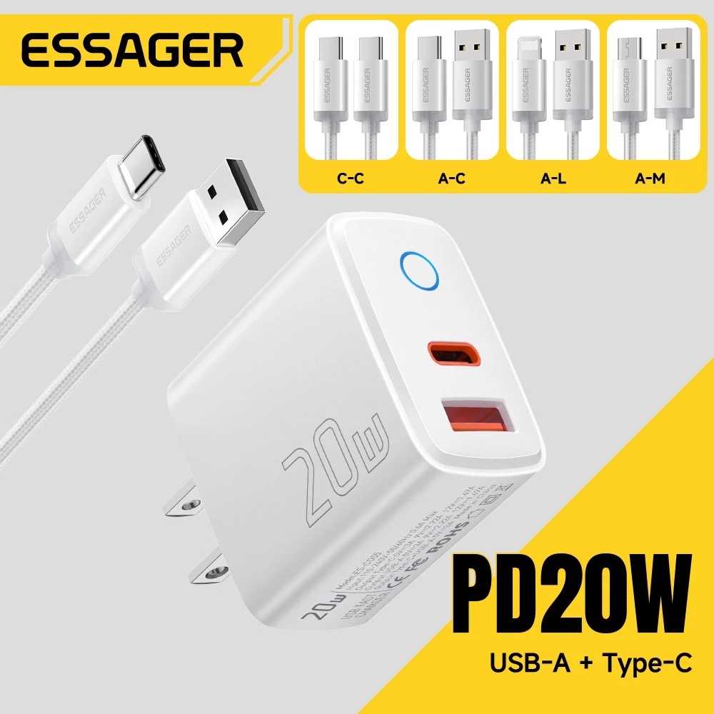 เครื่องชาร์จเร็วแบบพกพา PD20W มาพร้อมชุดสายชาร์จ A-C/C-C/A-L/A-Micro