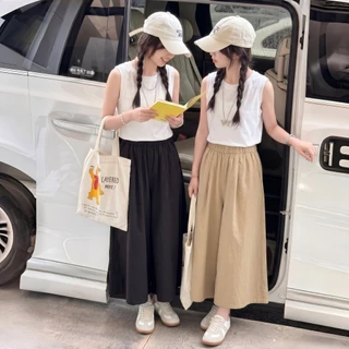 2-11 ปี Wide Leg กางเกงเด็กผู้หญิง ขากว้าง สไตล์เกาหลี ทรงหลวม สีสดใส กางเกงเด็กผู้หญิง ผ้าหนุ่ม ใสสบาย