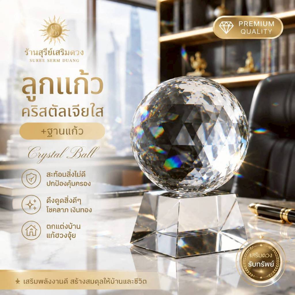 ✨ลูกแก้วคริสตัล ฮวงจุ้ย เจียใส💯‼️ ลูกแก้วคริสตัล ใส+ ฐานแก้ว 5/8/10/13/15/20 cm สำหรับ ตั้งโต๊ะทำงาน #ถ่ายรูป #ถ่ายแบบ