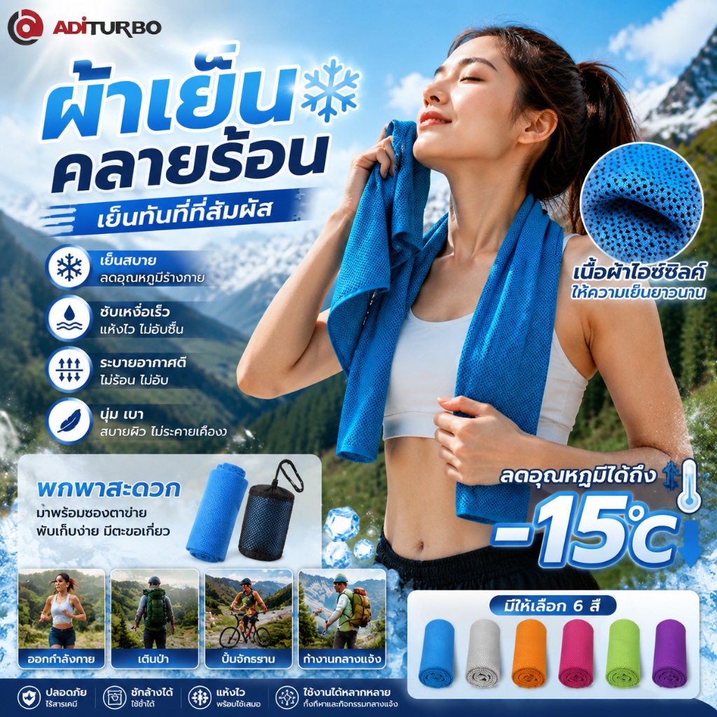 💥ผ้าเช็ดตัวเย็นพิเศษ💥30x80 30x100 ซม.ผ้าเช็ดตัวเย็น