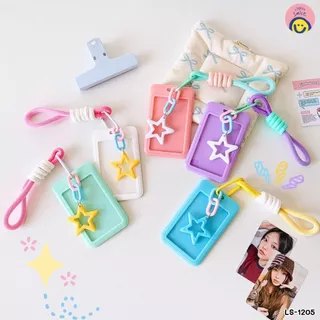 ซองใสนามบัตรพลาสติก พวงกุญแจเชือกถัก ลายดาว⭐สีพาสเทล ใส่บัตร/รูปถ่าย พกง่าย 💖LS-1205