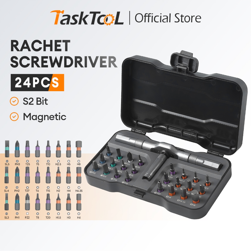 TASKTOOL ชุดไขควงอเนกประสงค์ 24 ชิ้น ชุดไขควงแรตเช็ต ชุดไขควงพกพา Screwdriver Set ไขควงแม่หเล็ก ไขควงอเนกประสงค์สํา