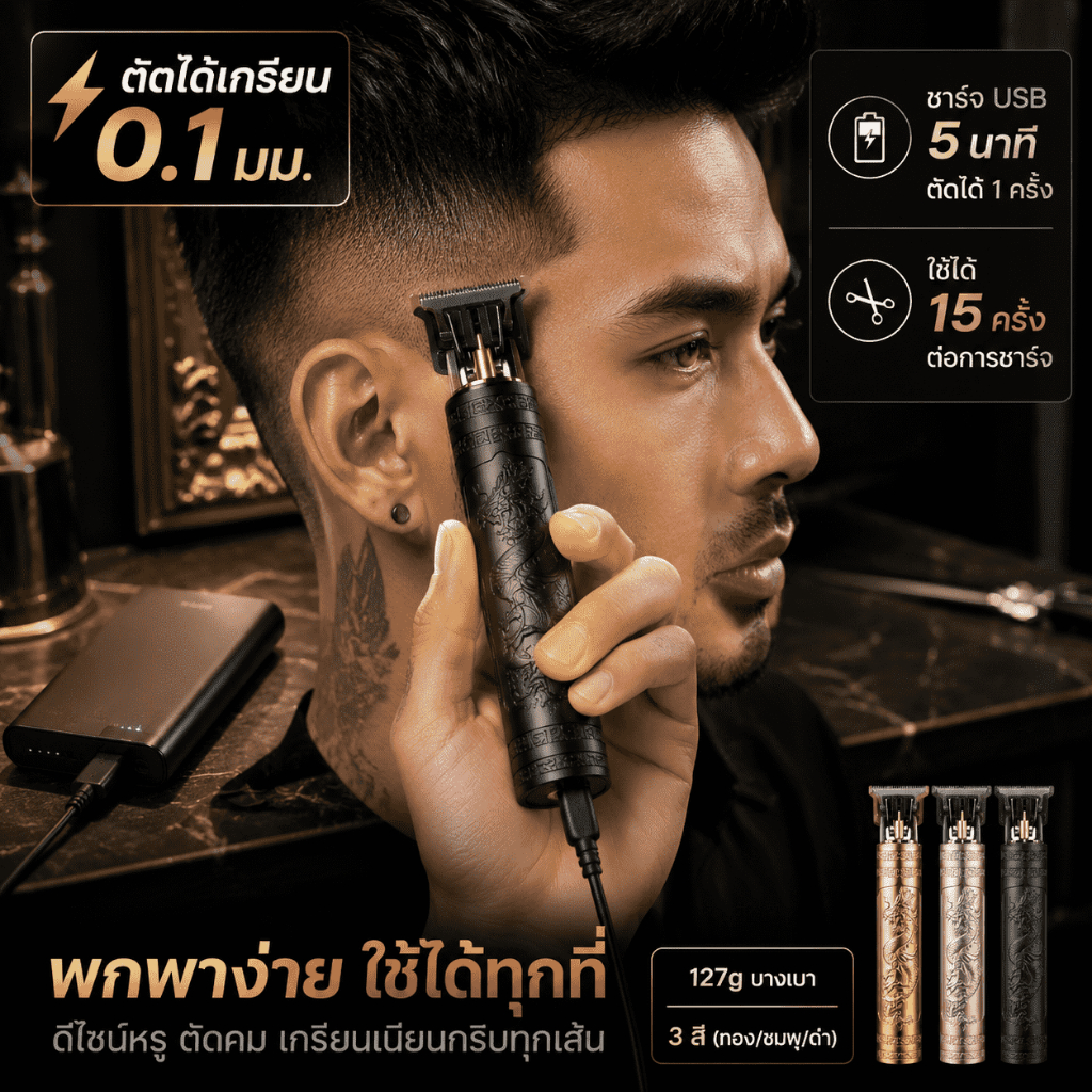 【พร้อมส่ง】ปัตตาเลี่ยนตัดผมไฟฟ้า ปัตตาเลี่ยนชาร์จ แบบชาร์จusb สไตล์วินเทจ