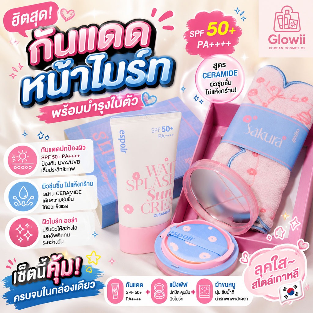 ESPOIR Pro Tailor Be Velvet Cover Cushion  (Limited Edition Sakura Set)  (คุชชั่น + กันแดด + ผ้าเช็ด