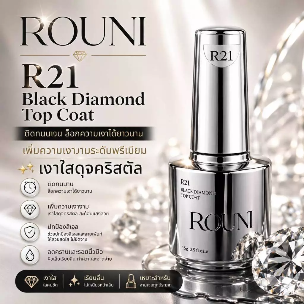 ROUNI🇨🇳 Basic Function gel R21 Diamond Glossy Top coat พร้อมส่ง