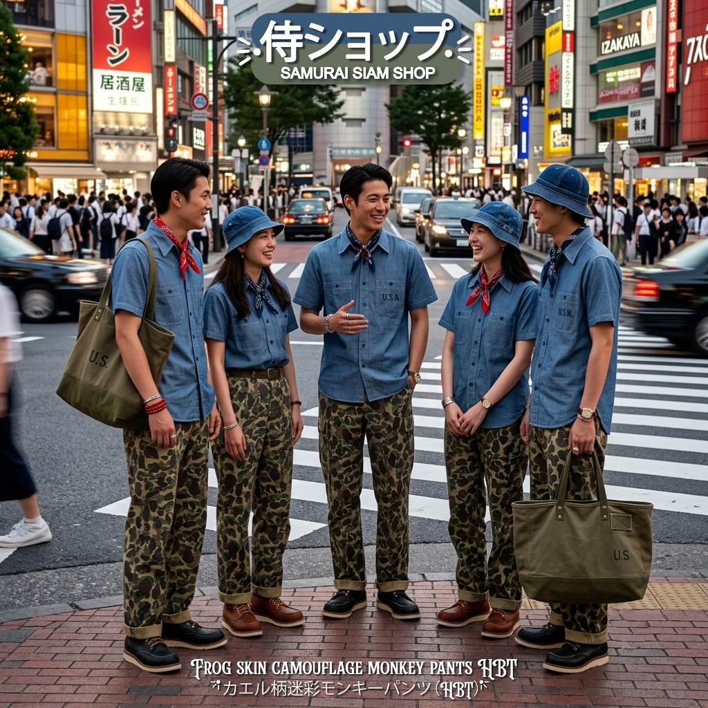 Frog Skin Camouflage Monkey Pants HBT. カエル柄迷彩モンキーパンツ(HBT) Brown **กดอ่านรายละเอียดก่อนสั่งสินค้า**