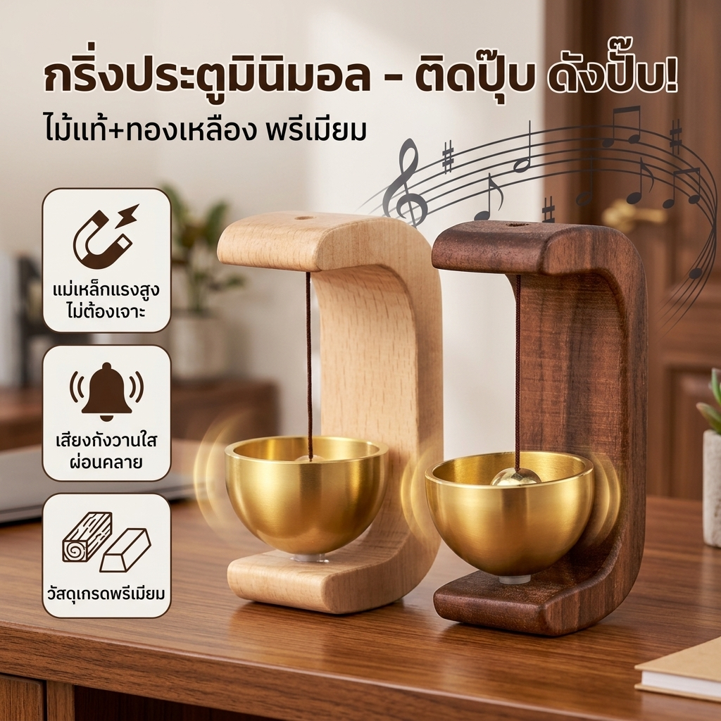 กระดิ่งประตูไม้ กระดิ่งลมแม่เหล็ก แขวนประตู เสียงใส แต่งบ้าน มินิมอล สไตล์ญี่ปุ่น ติดประตูได้ง่าย