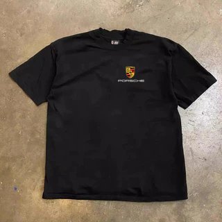 เสื้อยืดลายโลโก้ Porsche ผ้าฝ้ายสีดำ ทรงเบสิกใส่ง่าย สายรถสปอร์ต