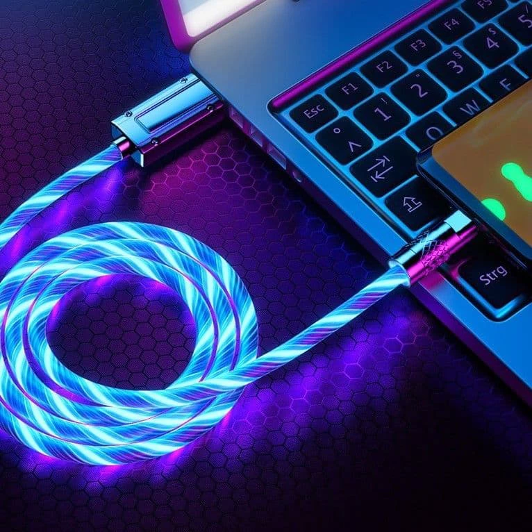 LED Glow Flowing Charger USB Cable Type C ไทป์ซี / Micro Android แอนดรอยด์ /ไอโฟม Charging Cables Fast Charge Wire Cord-