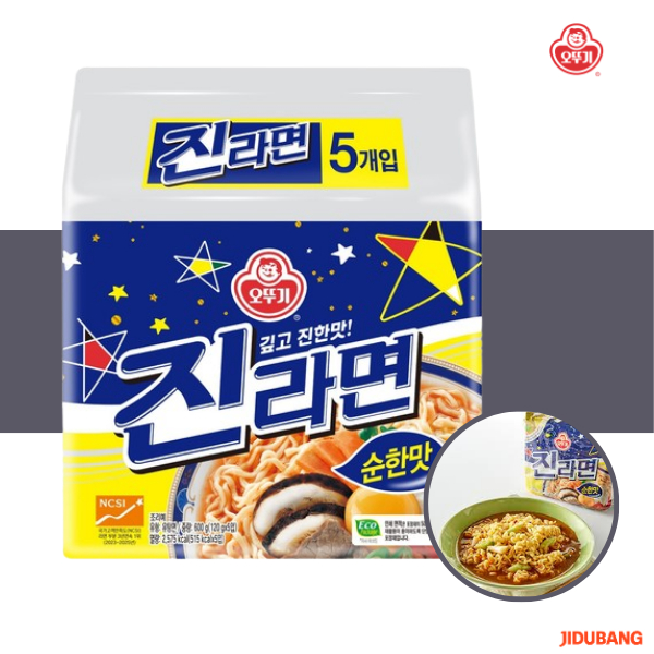 OTTOGI JIN RAMEN MILD (진라면 순한맛) 120gx5 โอโตกิ จินรามยอน สูตรอ่อน 1pack