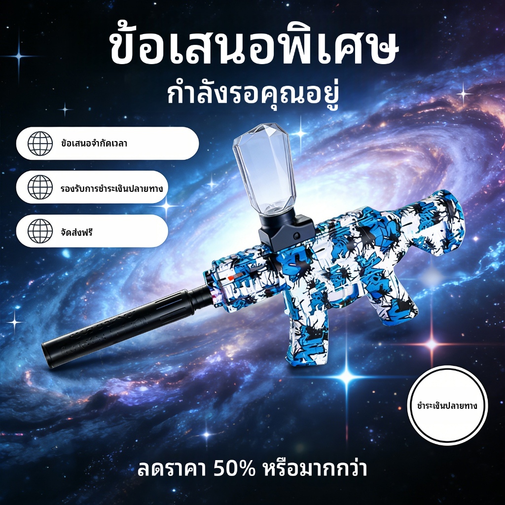 ปืนเจล M4 อัตโนมัติ ลูกซองน้ำ พร้อมไซเลนเซอร์ ของเล่นเด็ก ไฟฟ้า ราคาถูก มีเซ็นต์