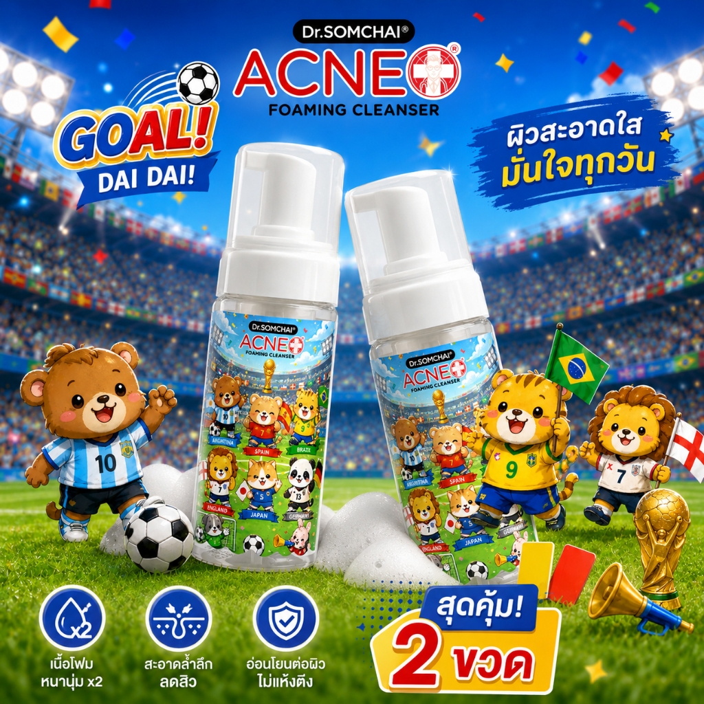 แพ็คคู่1+1  เชียร์บอลโลก ⚽️✌สะอาดใส Dr.Somchai Foaming Cleanser 150 ml. โฟมล้างหน้า สูตร Salicylic
