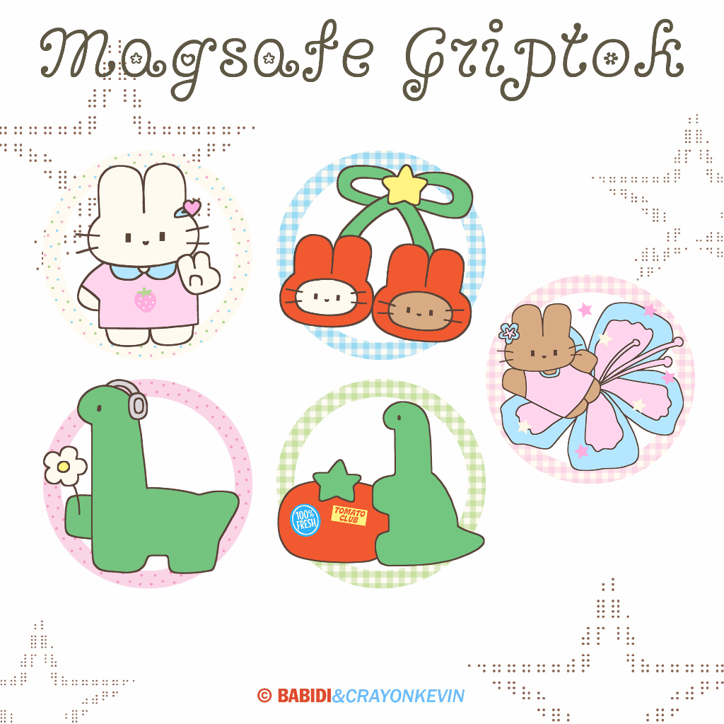(MagSafe Griptok) babidi & kevin DINO&BUNNIES : อะคริลิคสำหรับยึดจับโทรศัพท์ สกรีนฐานแม่เหล็ก