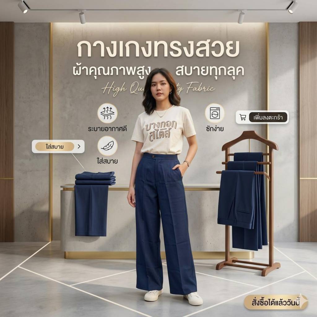 ฺิกางเกงขายาวผู้หญิง กระบอกกลางกระดุมหน้า (ผ้าซาร่า) มีสีดำ น้ำตาลไหม้ น้ำตาลกาแฟ (S-2XL)