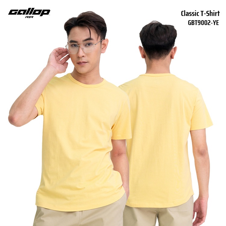 GALLOP Men’s Classic T-Shirt เสื้อยืดคอกลมสีพื้น ชายโค้ง ทรง Regular Fit (GBT9002-YE)