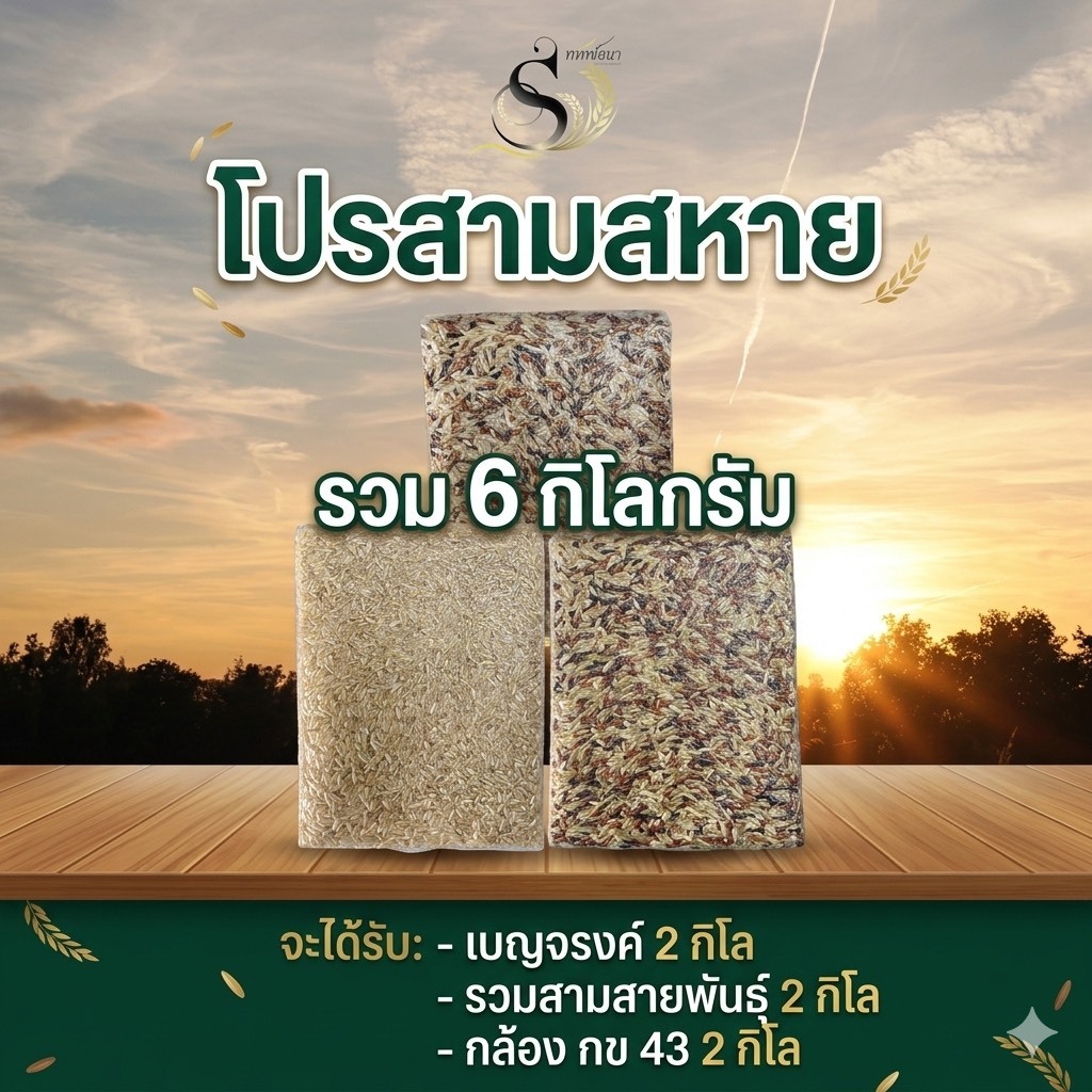 ตราทรัพย์ธนา โปรข้าวสามสหาย แพคสุญญากาศ6กิโลกรัม ข้าวกล้องเพื่อสุขภาพ