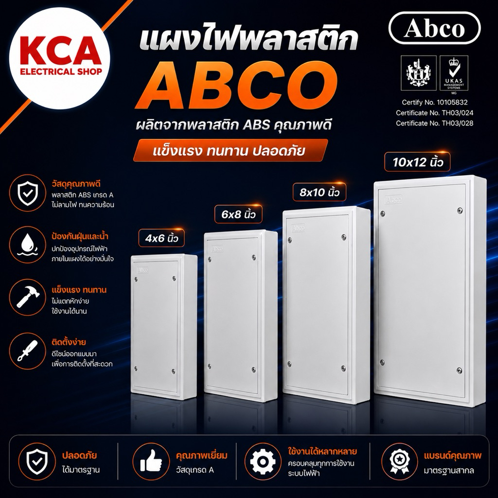 แผงไฟฟ้า แผงพลาสติกPVC ยี่ห้อ ABCO สีขาว (ขนาด 4x6, 6x8, 8x10 นิ้ว)