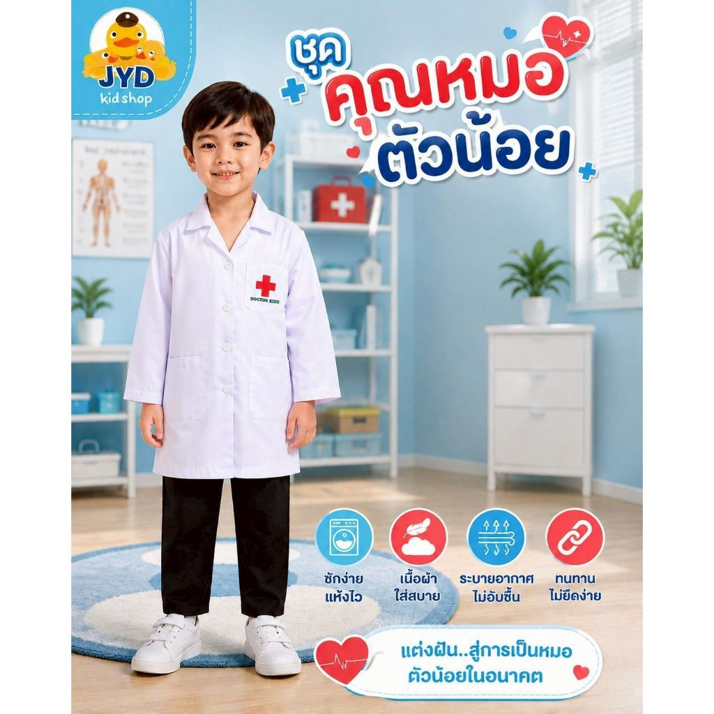 (jyd) ชุดอาชีพในฝัน ชุดหมอเด็ก ชุดหมอยาว ชุดคุณหมอเด็ก ชุดกาวน์ยาว เสื้อกาวน์เด็ก ชุดหมอ เสื้อกาวน์ ชุดอาชีพในฝัน