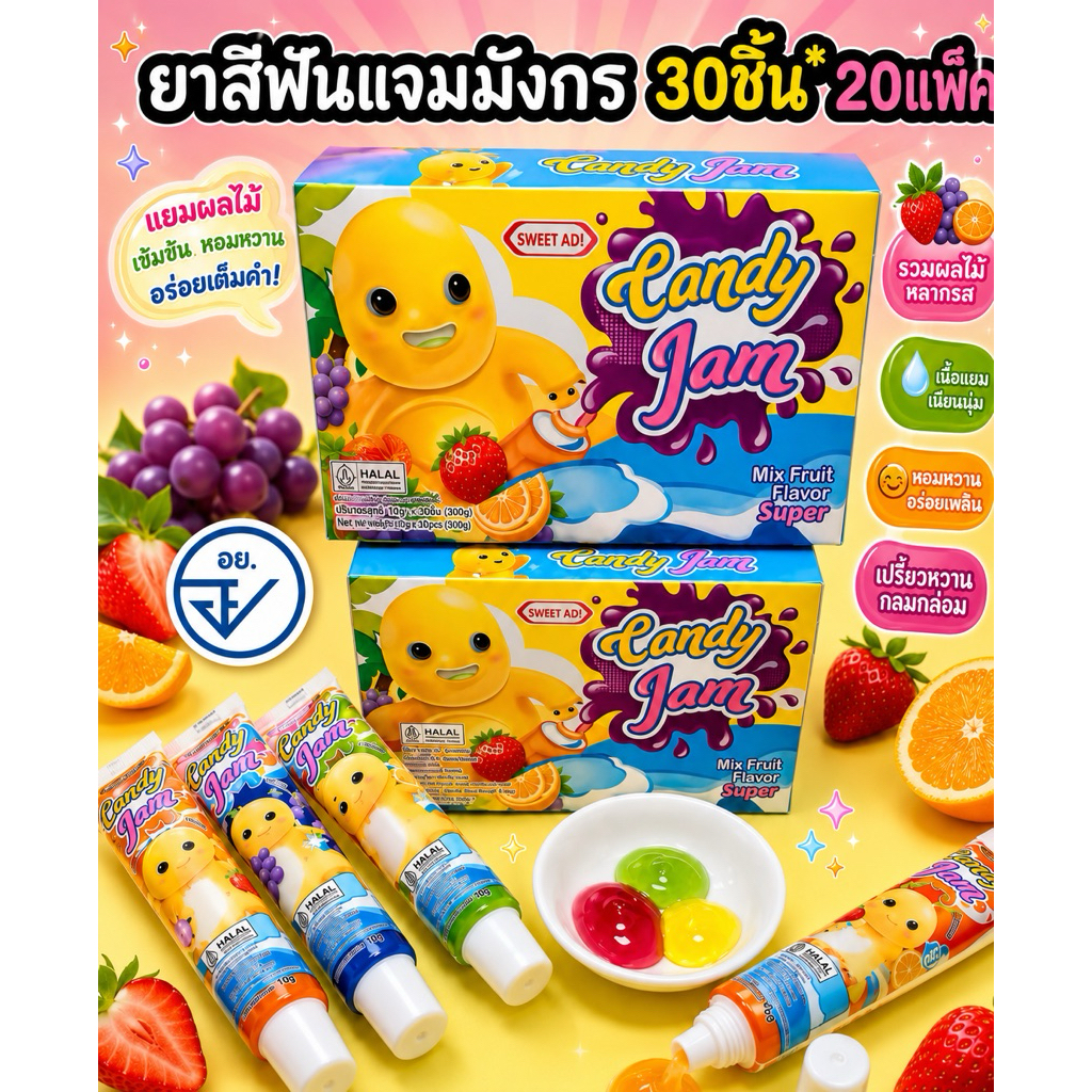 แจมผลไม้หลอดยาสีฟันมังกร30ชิ้น อน.ไทย ทูชบรัชแจมมังกรเหลือง พร้อมส่ง