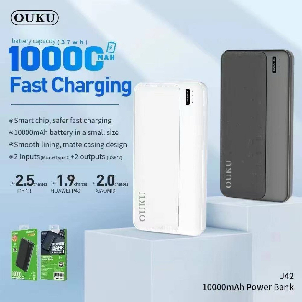 แบตสำรอง OUKU J42 10,000mAh ขนาดกะทัดรัด ใช้งานง่าย สีดำ/ขาว