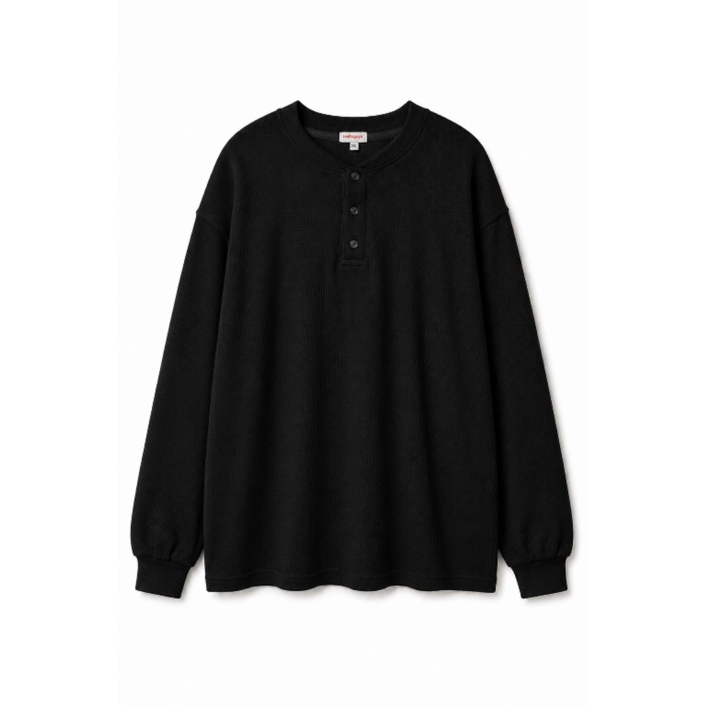 HELLOGUYS​ Henley Waffle Long-Sleeve เสื้อแขนยาวเฮนลีย์ ผ้ารังผึ้ง ไซส์ใหญ่
