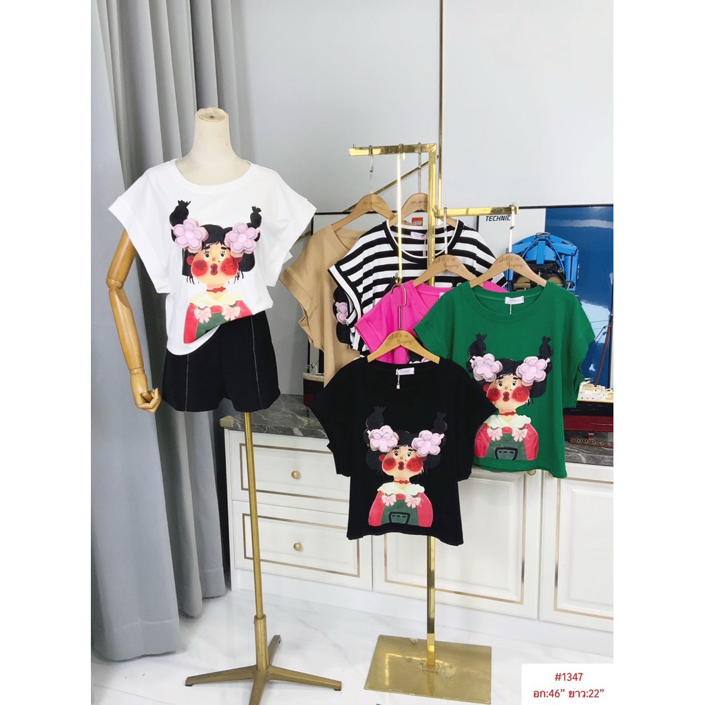 เสื้อยืดคอกลมลายการ์ตูน