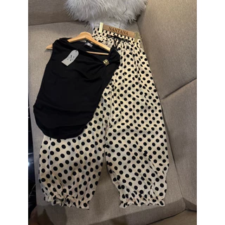 hmwe shop🍊เซทเสื้ออะไหล่ทอง+กางเกงpolkadotทรงเจนนี่สุดปัง แมทเซทตัวดัง ตต มาให้เริสๆเลยค่าาา