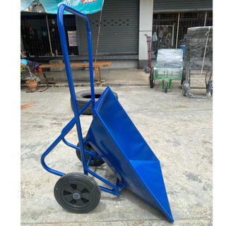 รถเข็นปูนดั้มล้อคู่ รถเข็นปูนทราย ล้อคู่ เหล็กหนา สีฟ้า ล้อพีวีซี 12นิ้ว