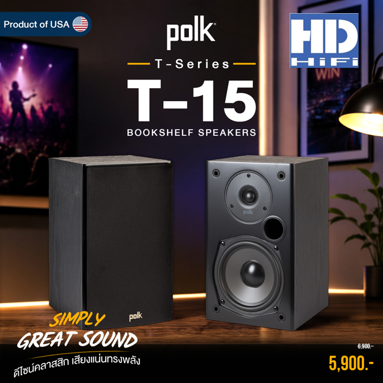 Polk T15 Bookshelf Speaker Black